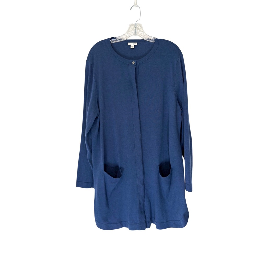J. Jill Cardigan Blue Women's Mature Long Knit Office Work Button Up Duster XL